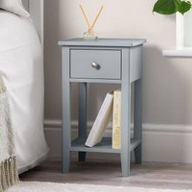 Grey Bedside Table Slim Bedroom Nightstand Cabinet Unit 1 Drawer Storage Shelf - One Size