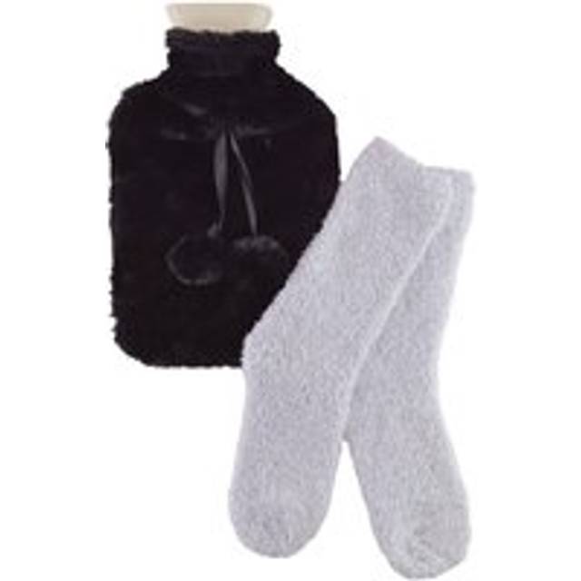 Sock Snob Womens - Plush Cuddly Hot Water Bottle & Fluffy Socks Gift Set for Women - Black - One Size