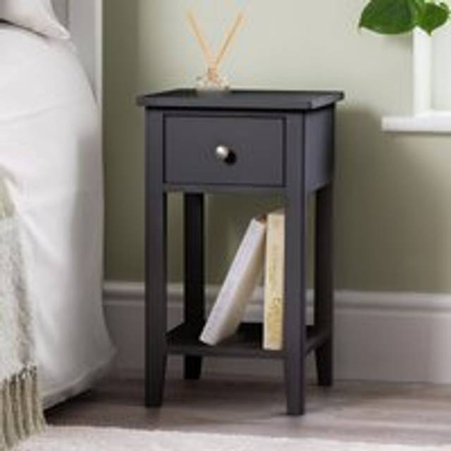 Black Bedside Table Slim Bedroom Nightstand Cabinet Unit 1 Drawer Storage Shelf - One Size