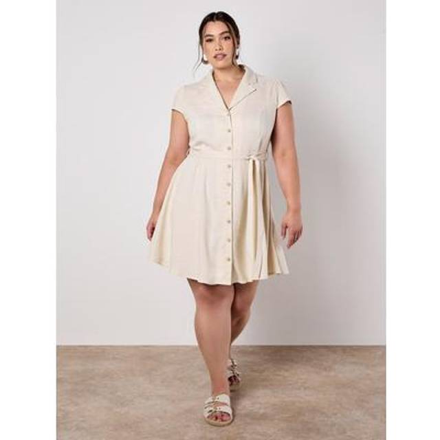 Apricot Women's Plus Size Curve Stone Belted Mini Shirt Dress Curves New Look - UK 22