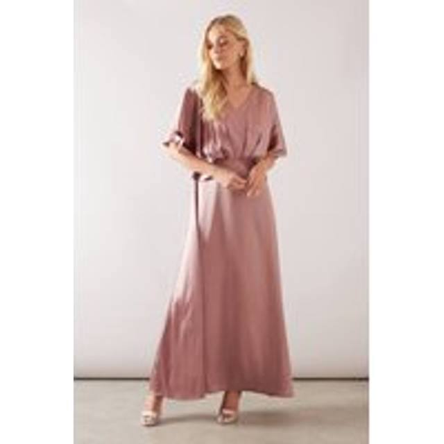 Womens Petite Satin Kimono Sleeve Maxi Dress - Mauve - 14