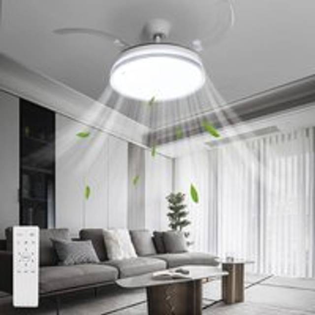 Modern and Quietest Ceiling Fan Light Glitter Edge with Retracted Blades with Remote Control (CCT - Daylight, Neutral, Warm White) - One Size