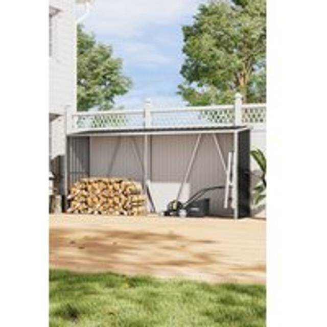 Outdoor Zinc Steel Firewood Log Garden Storage Shed - Black - One Size