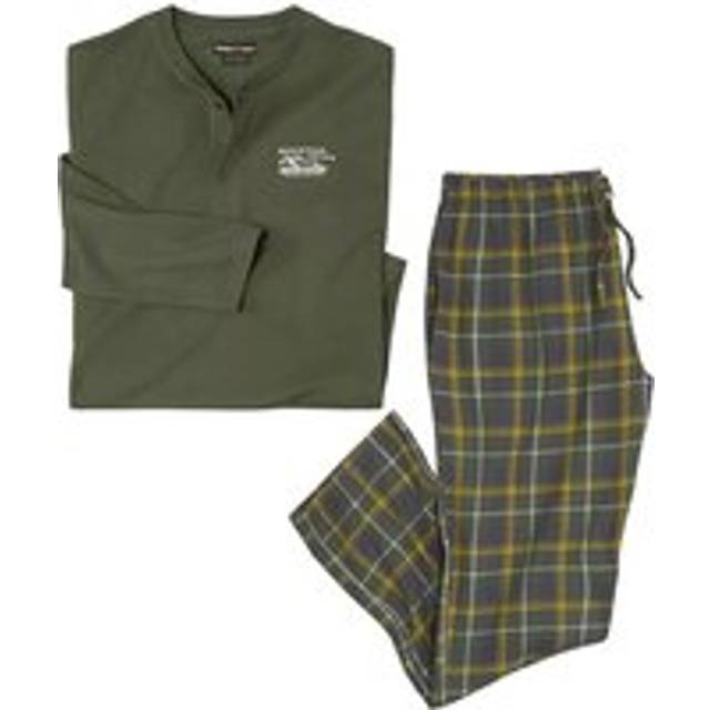 Checked Flannel Long Pyjama Set - Green - 4XL