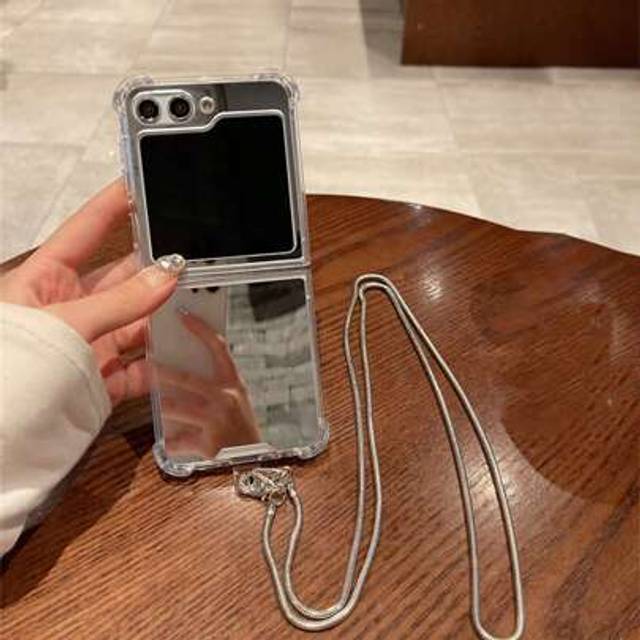Lyxigt spegeltelefonskal med axelband, metallhalsband, kompatibelt med Samsung Galaxy Z Flip 5 6 Z Flip6 ZFlip 5 Zflip6 Zflip5 Flip4 Flip3 fodral - silver (Galaxy Z Flip3 5G,Galaxy Z Flip5 5G,Galaxy Z Flip4 5G,Galaxy Z Flip6)
