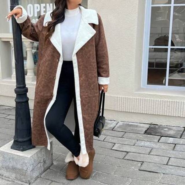 SHEIN Plus Size Casual Faux Leather & Thermal Lined Long Jacket