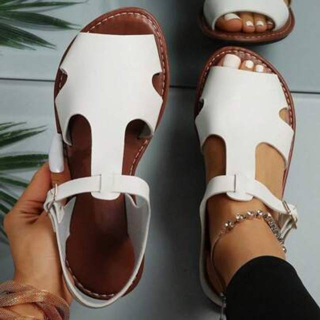 SHEIN Plus Size Women&#39;s European & American Style Peep Toe Flat Sandals, Summer