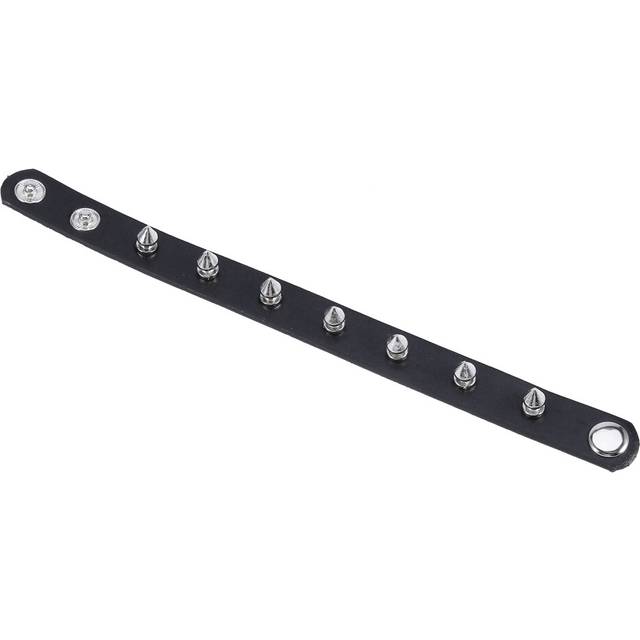 Press Stud Buckle Spike Studs Decor Black Faux Leather Wristband for Men Lady