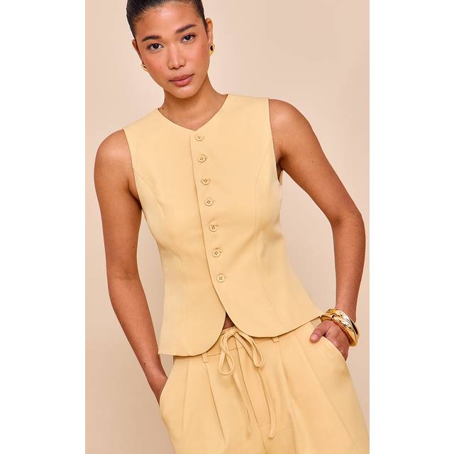 Butter Yellow Tailored Woven Waistcoat, Butter Yellow - 14