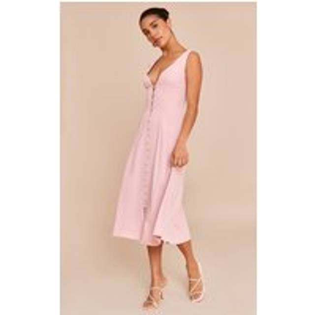 Petite Pale Rose Plunge Button Up Midi Dress, Pale Rose - 4