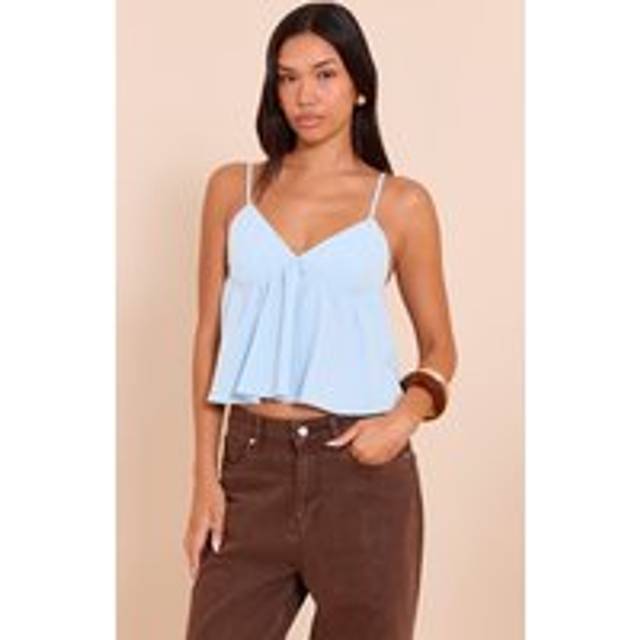 Sky Blue Matte Satin Bust Detail Cami, Sky Blue - 16