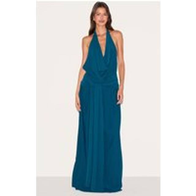Teal Floaty Woven Cowl Neck Low Back Maxi Dress, Blue - 14