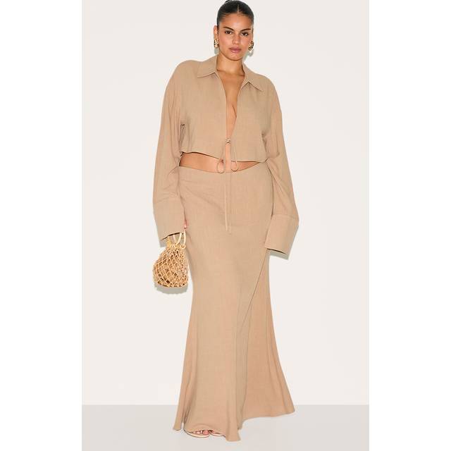 Plus Sand Linen-Blend Column Maxi Skirt, Sand - 26