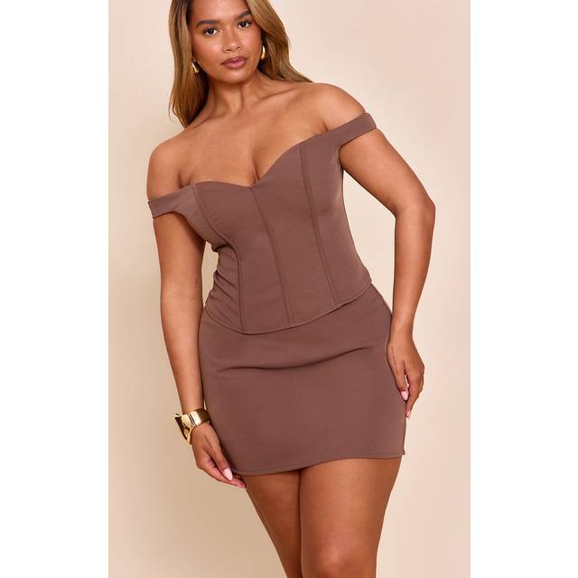Shape Taupe High Waisted Woven Mini Skirt, Brown - 20