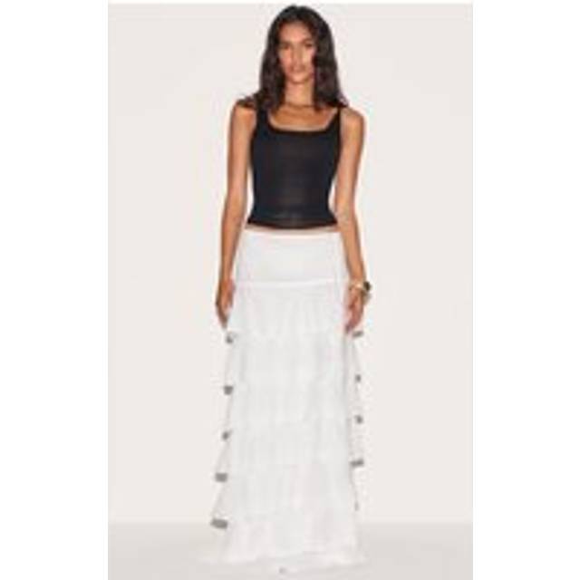 White Cheesecloth Rara Maxi Skirt, White - 4