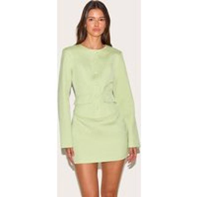 Pale Lime Woven Tailored Button Up Mini Dress, Pale Lime - 6