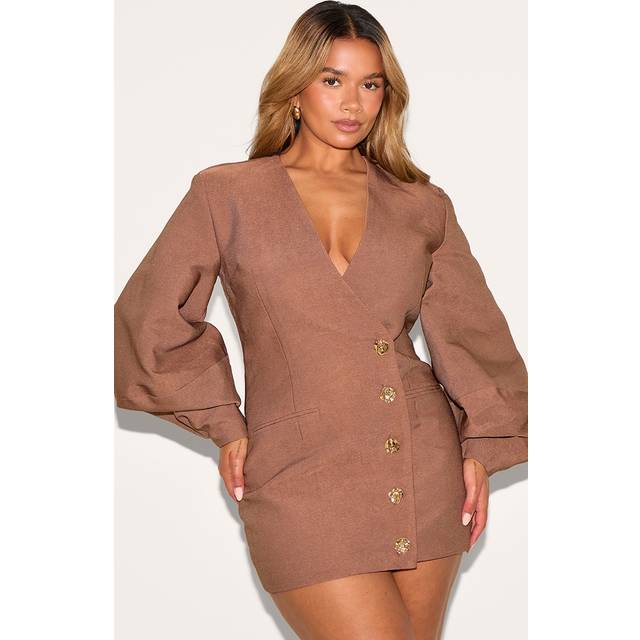 Shape Mocha Tailored Cocoon Sleeve A Line Blazer Dress, Brown - 6