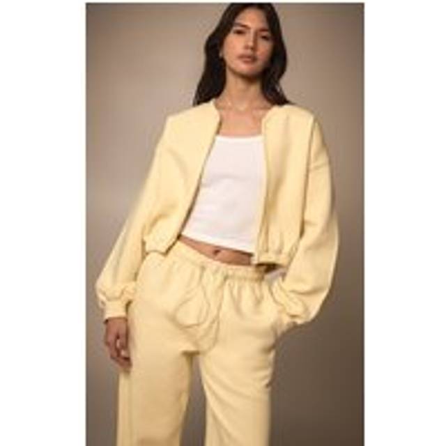 Butter Cream Drawcord Waist Cropped Zip Up Sweatshirt, Butter Cream.. - XS