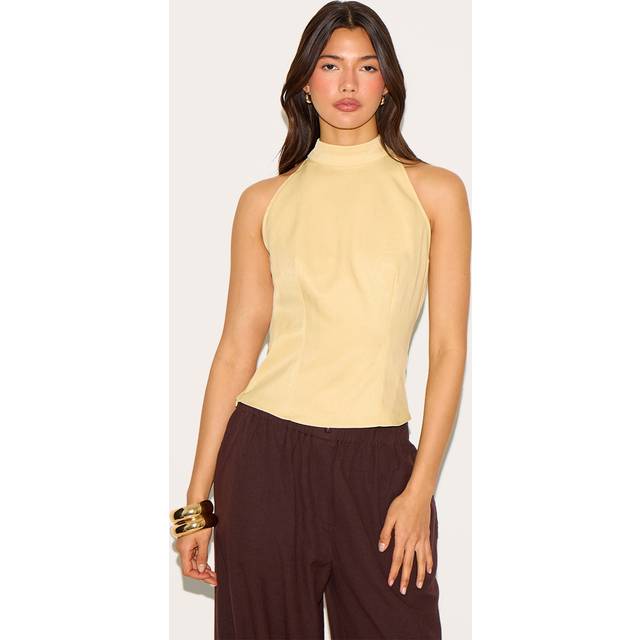 Butter Yellow Woven Highneck Tie Detail, Butter Yellow - 8