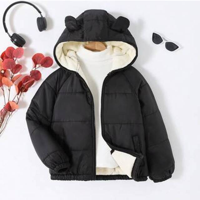 SHEIN Tween Girl Loose Casual Minimalist Comfortable Black Padded Short Padded Coat, Warm Lining For Winter