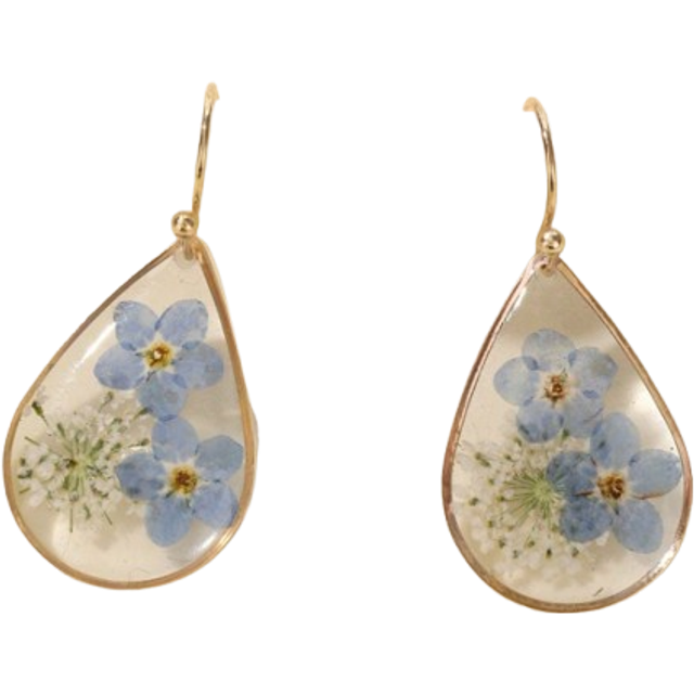 1 par droppformade harts- och torkade blomörhängen med limyta, lämpliga för kvinnors dagliga klädsel, naturliga torkade blommor, slumpmässiga former o - Blå (En-Storlek)