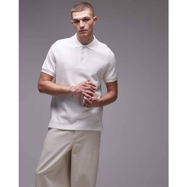 Tommy Jeans – Naturvit, våfflad pikétröja med textlogga-Vit/a