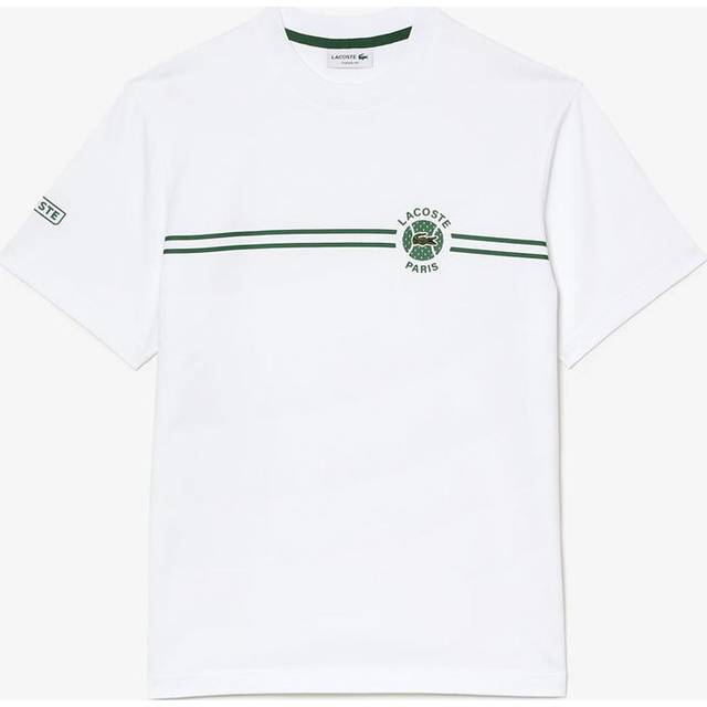 Lacoste – Vit t-shirt med ränder och tennislogga-Vit/a