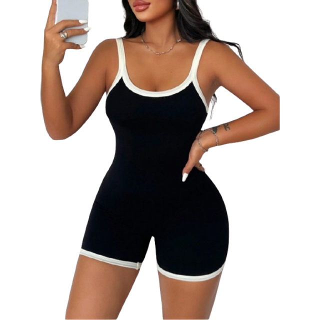 Zolique Seamless Color-Contrasting Hot Girl Jumpsuit Unitard, Slim-Fit Bodycon Camisole Jumpsuit Unitard