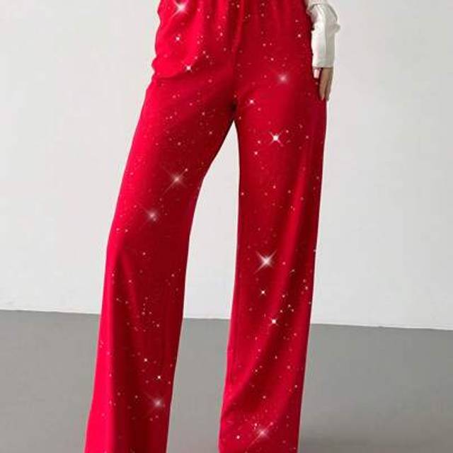 SHEIN Autumn/Winter New Elegant Sexy Sequin High Waist Wide Leg Straight Pants, Party/Gathering