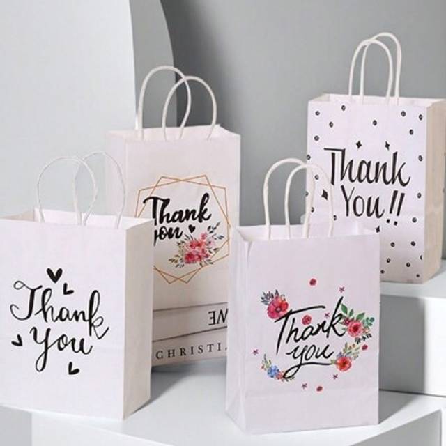 SHEIN 6/12pcs Thank You Gift Bag Set, Kraft Paper Customized Shopping Bags, Small Business Paper Bags, Company Party Bags, Thank You Birthday Party Gift Bag