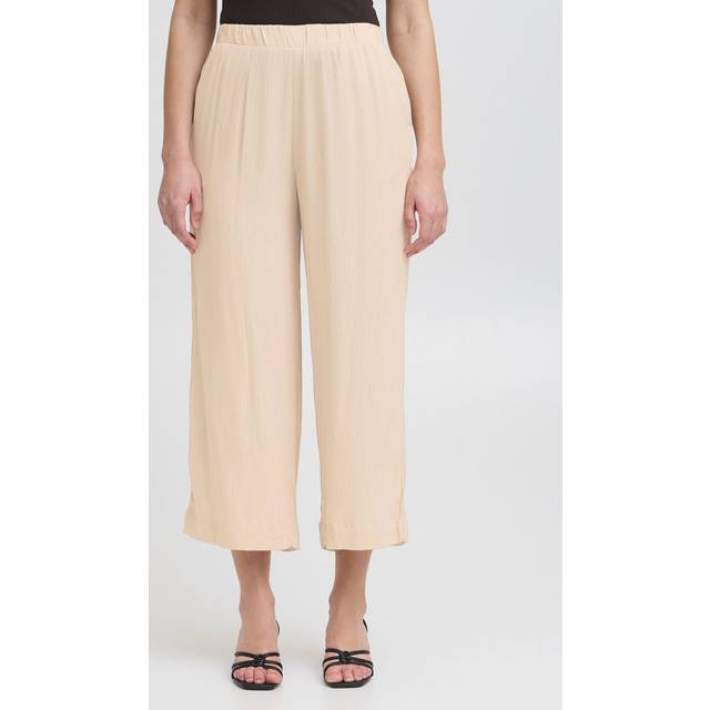 ICHI Ihmarrakech Elasticated Waist Cropped Wide Leg Trousers, Oxford Tan