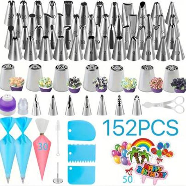 SHEIN 152pcs Russian Piping Nozzles Set - Stainless Steel Cake Decorating Tips Collection, Baking Tools