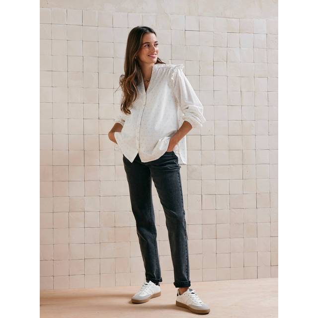 Blouse with Ruffles & Plumetis Pattern for Maternity & Nursing ecru