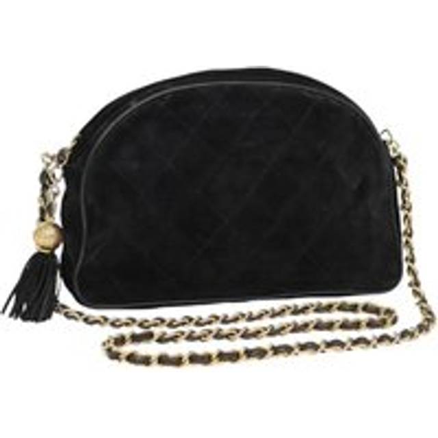Womens Preloved Suede Quilted Shoulder Bag with Tassel Wo - Black - One Size