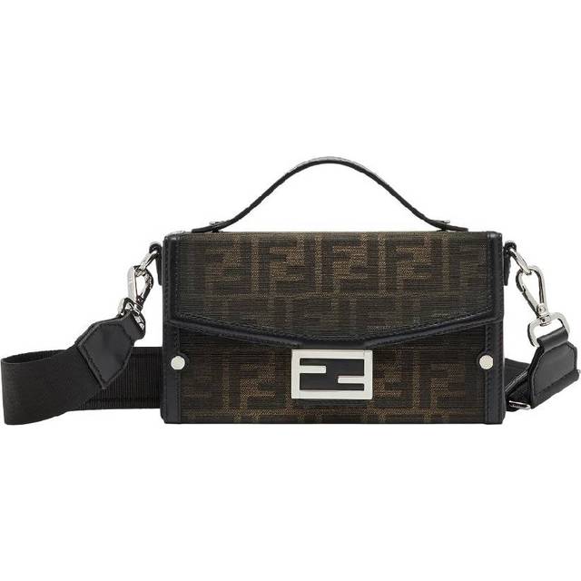 Fendi FF Fabric Soft Trunk Baguette Bag - Black (Size 5.1  x 8.4  x 2.5)