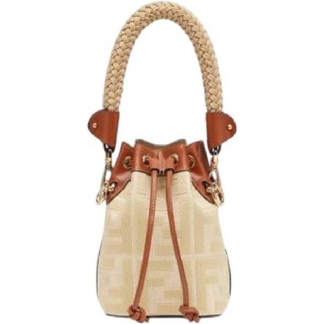 Fendi Small Mon Tresor Straw Bucket Bag - A (Size H 7  x D 4.7  x W 5.5)