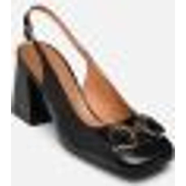 Double Metallic Leather Slingbacks - Black - 40 (6.5)