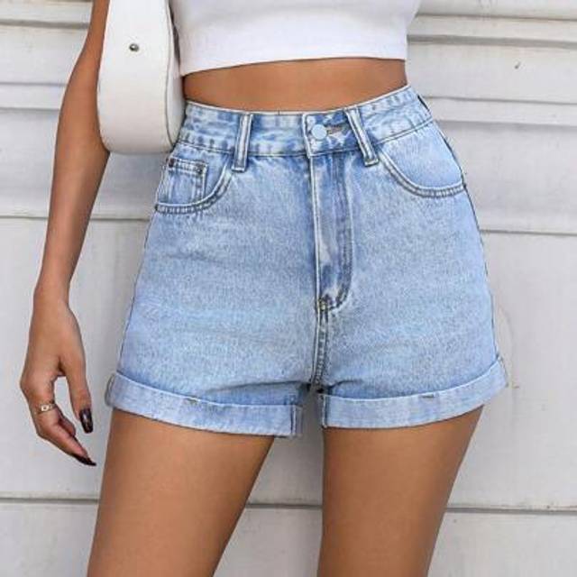 SHEIN Fashionable Rolled Hem Straight Leg Denim Shorts, Casual, Vacation, Sexy Music Festival Y2K Style For Young Girls & Women, Summer