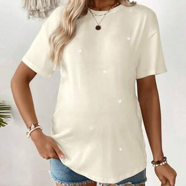Gravid Enfärgad Kortärmad T-shirt med rund hals, moderiktig för sommaren - Gul (L,M,S,XL,XXL)
