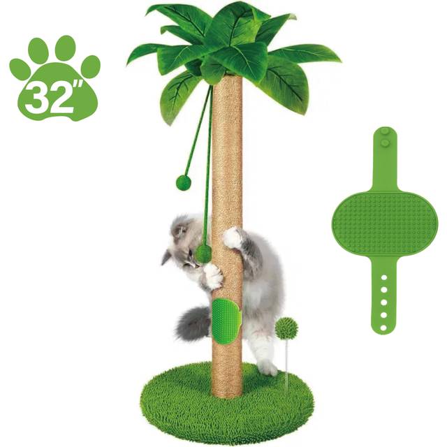 TEMU Cat Scratching Post, 32" Tall Kitten Scratching Post With Rope, Tree With Hanging Pendant And 3pcs Spring Balls For Indoor Small Cats