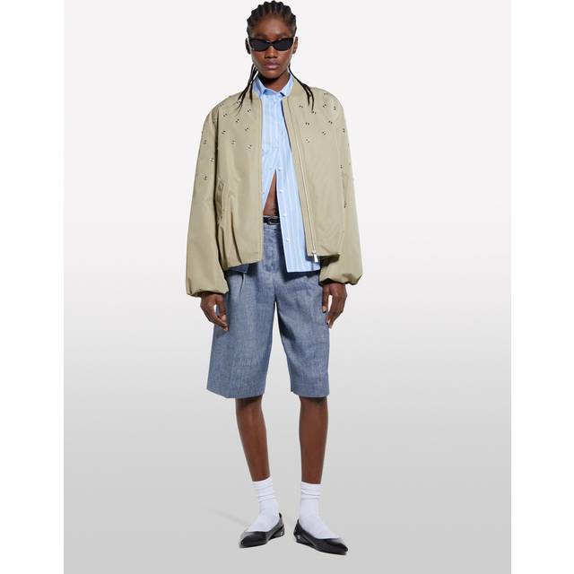 SISLEY Linen Blend Bermuda Shorts, Blue