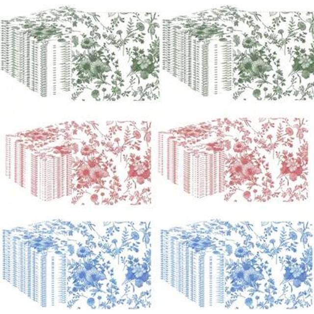SHEIN 20pcs/40pcs/60 Pcs, (Red/Blue Green)Blue And White Floral Cocktail Napkin-Bride, Shower, Tea Party, Garden Party, Birthday Decoration Toile De JouyTis