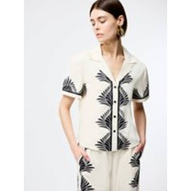 Nola Alexis Printed Short Sleeve Shirt Cream/Black - White