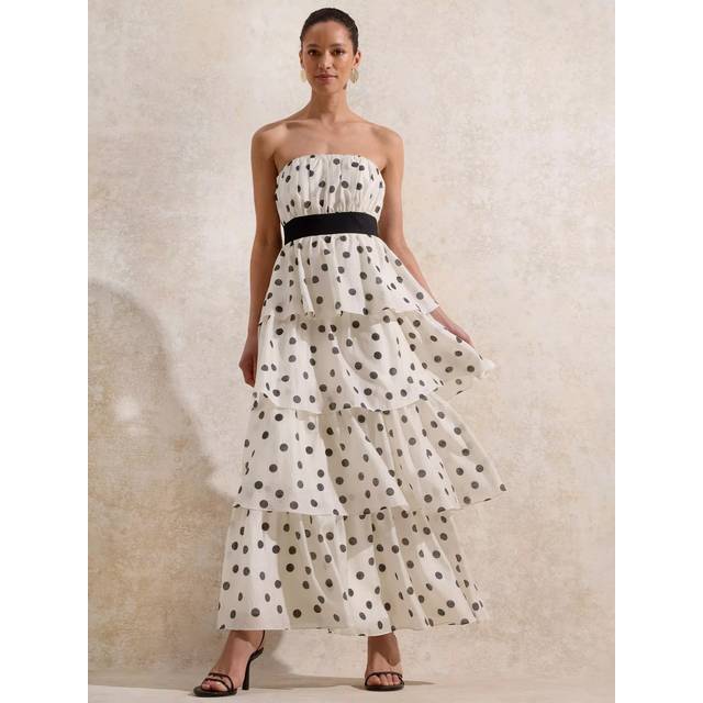 Ro&Zo Claudia Polka Dot Bandeau Dress, White/Black
