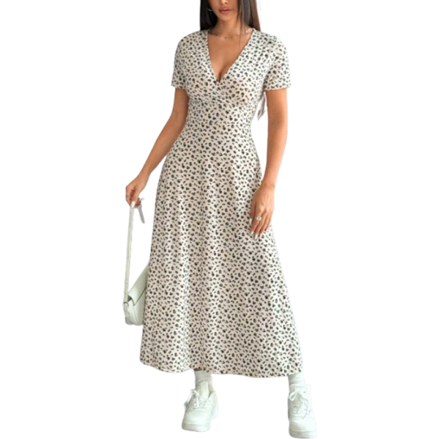 SHEIN Women Casual Ditsy Floral Waist Cinched Dress Maxi Women Outfit