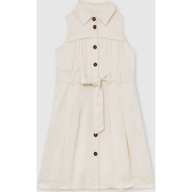 Reiss Kids' Heidi Tie-Waist Collared Linen Blend Dress, Ivory