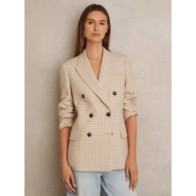 Reiss Petite Bella Double Breasted Check Wool Blend Blazer, Neutral