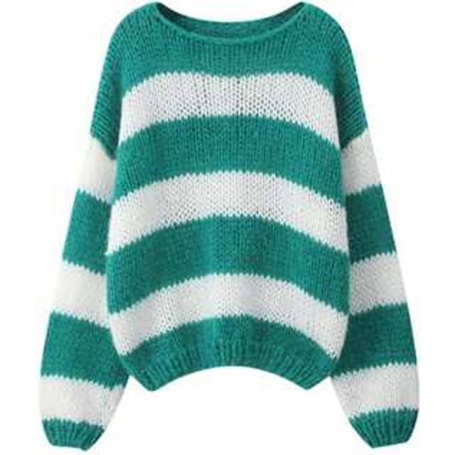 SHEIN Women&#39;s Striped Sweater Loose Boat Neck Long Sleeve Pullover Tops For Fall Winter