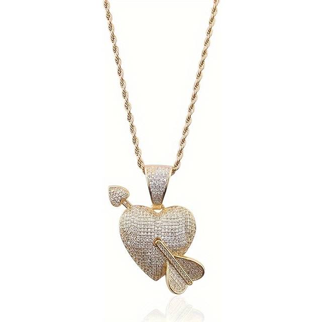 TEMU 1pc New Hip Hop Rap Shiny Cupid Arrow Heart Pendant Necklace Men's Women's Jewelry Party Banquet Gifts