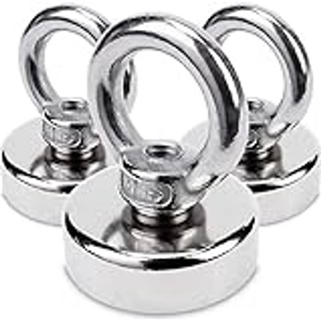 Sensei 3 stycken neodymmagnet Ø25 x H32 mm, extra stark magnet med stålstruktur, lastkapacitet 20 kg, magnet med öljetter